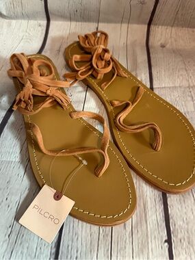 Pilcro Tan Lace-Up Suede Gladiator Sandals